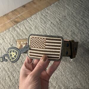 Ariat Camo Flag Belt Mens 46 Desert Camouflage Patriot Belt Buckle Belt NEW